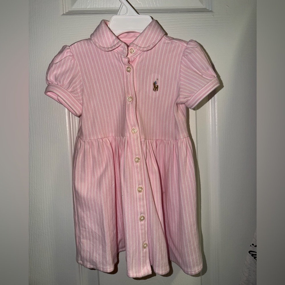 Ralph Lauren Pink & White Striped Button-Down Polo Dress